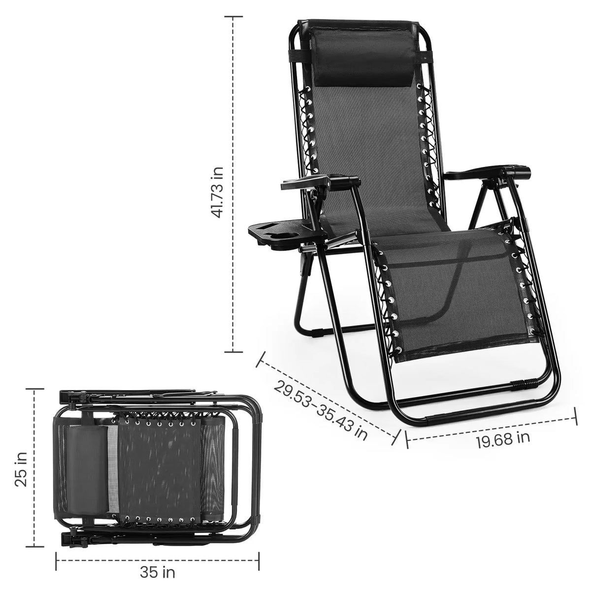 JHK Zero Gravity Portable Recliner Lounge Chair With Cup Holder