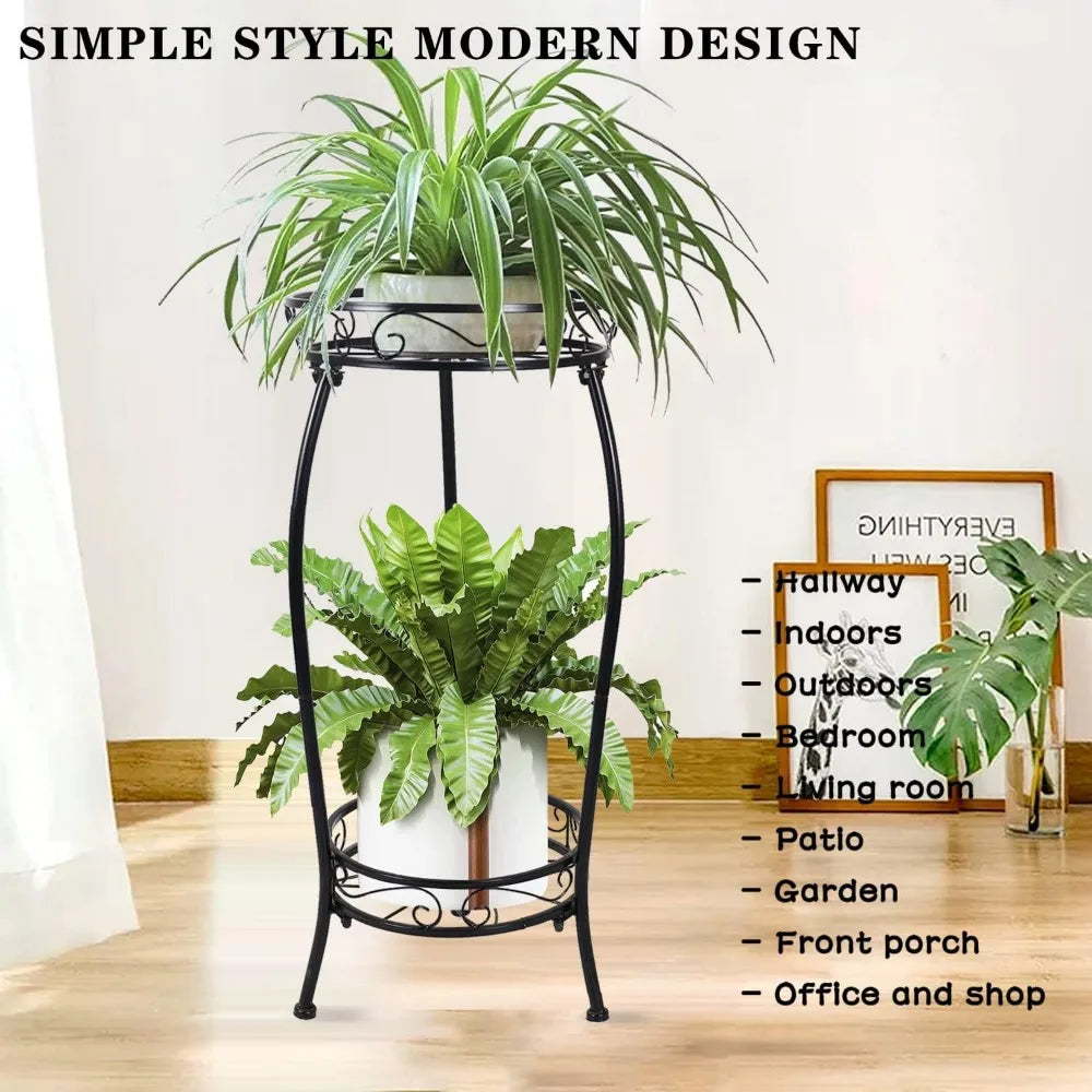 Tall Two Tier Metal Plant Stand Indoor Outdoor Heavy Duty Rustproof Iron Holder Shelf Rack for Garden Balcony Corner