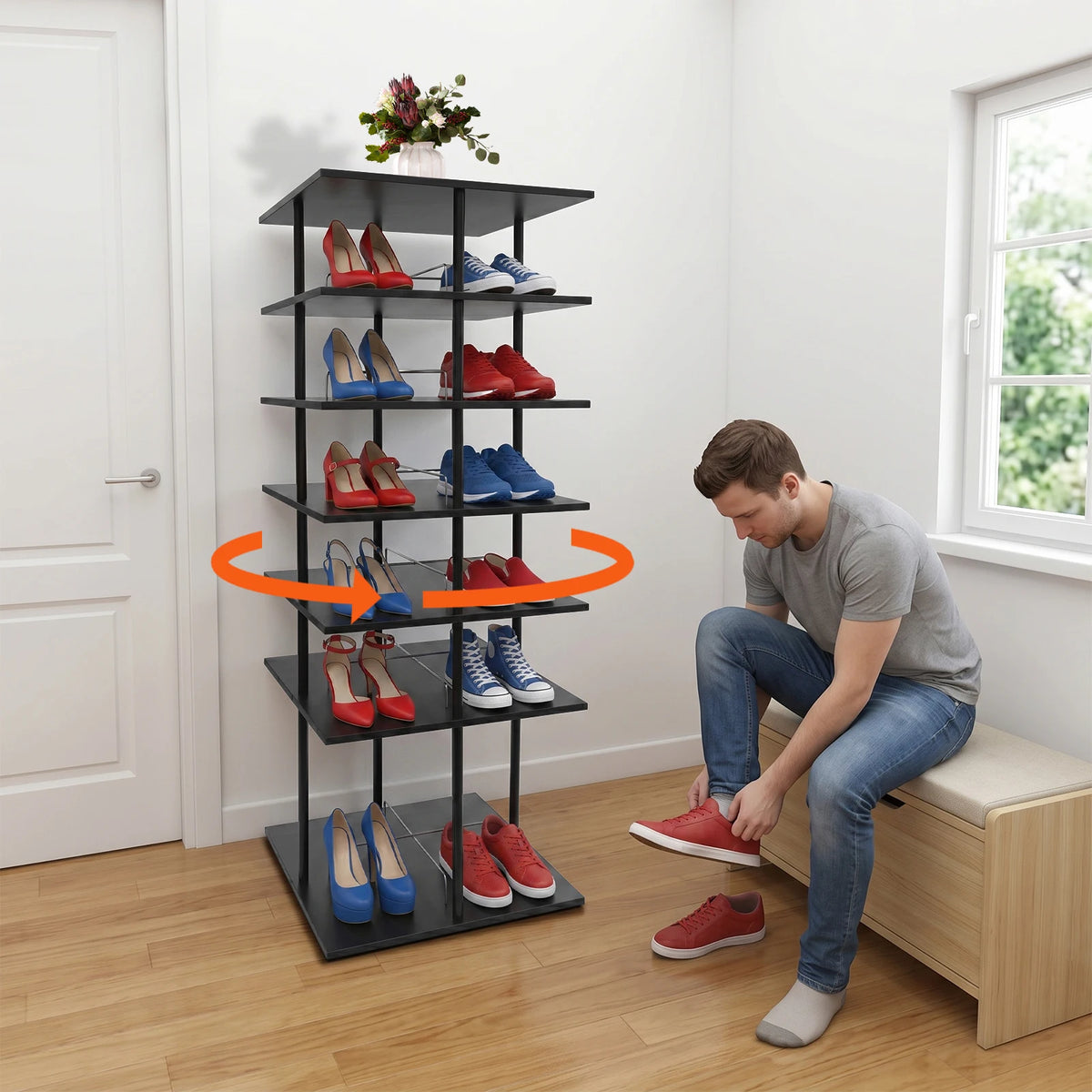 6 Tiers Multi-tier Shoe Storage Rack,  360° Rotatable Rotating Shoes Shelf Organizer, Shoe Rack 19.5kg/42.99lbs Load-bearing