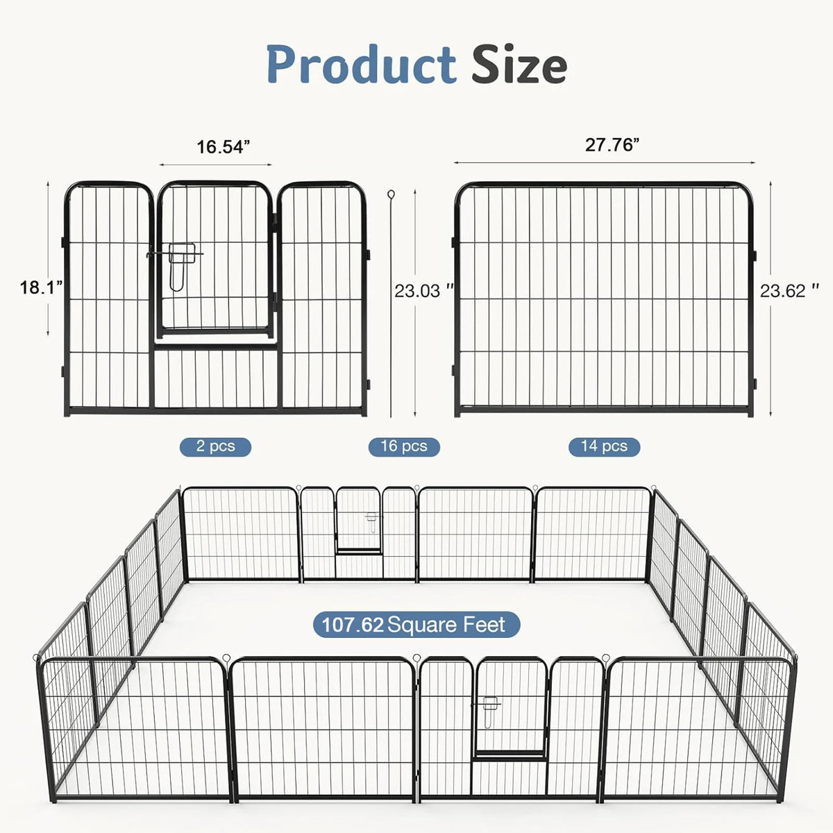 JHK 16 Panel Dog Playpen Folding Exercise Fence Outdoor Use