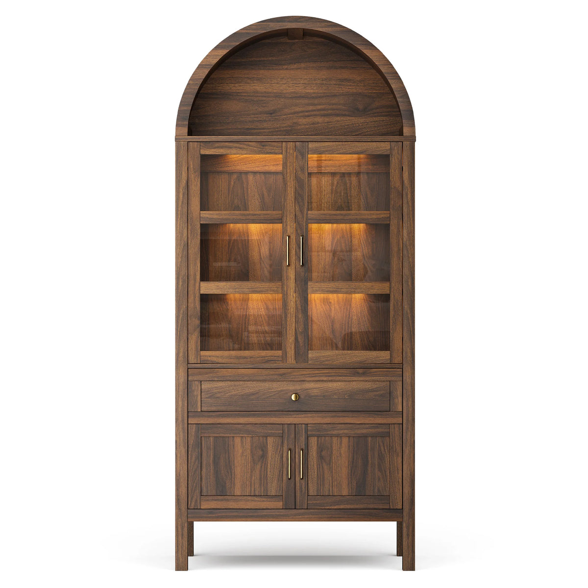 Cottinch Arched Wood Storage Cabinet With Adjustable Shelves Led Lights