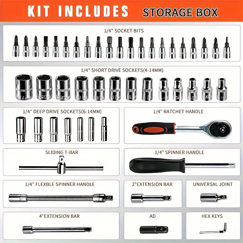 53-Piece Professional Car Repair Tool Kit, MechanicTool Kits For Auto Repair And Household Mechanical Tool Kit For Car Bike Repair Tools, Complete Socket Wrench Set With User-Friendly Storage Solutions For Home
