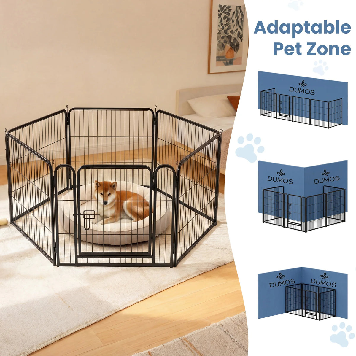 JHK Six Panel Metal Dog Playpen Foldable Pet Fence For Outdoors