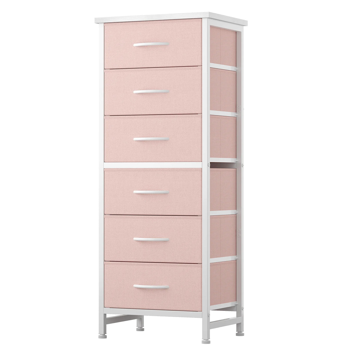JHK Fabric Drawer Dresser with Wood Top and Metal Frame