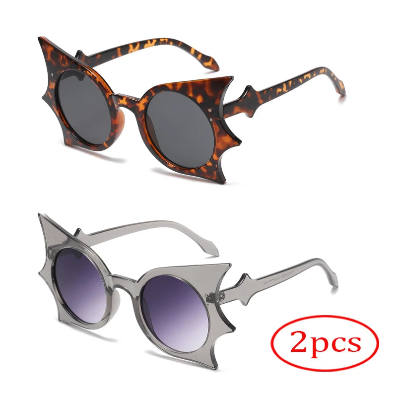 2pcs Large Frame Bat Shaped Sunglasses Innovative Uv400 Color Gothic Men And Women Street Sun Glasses
