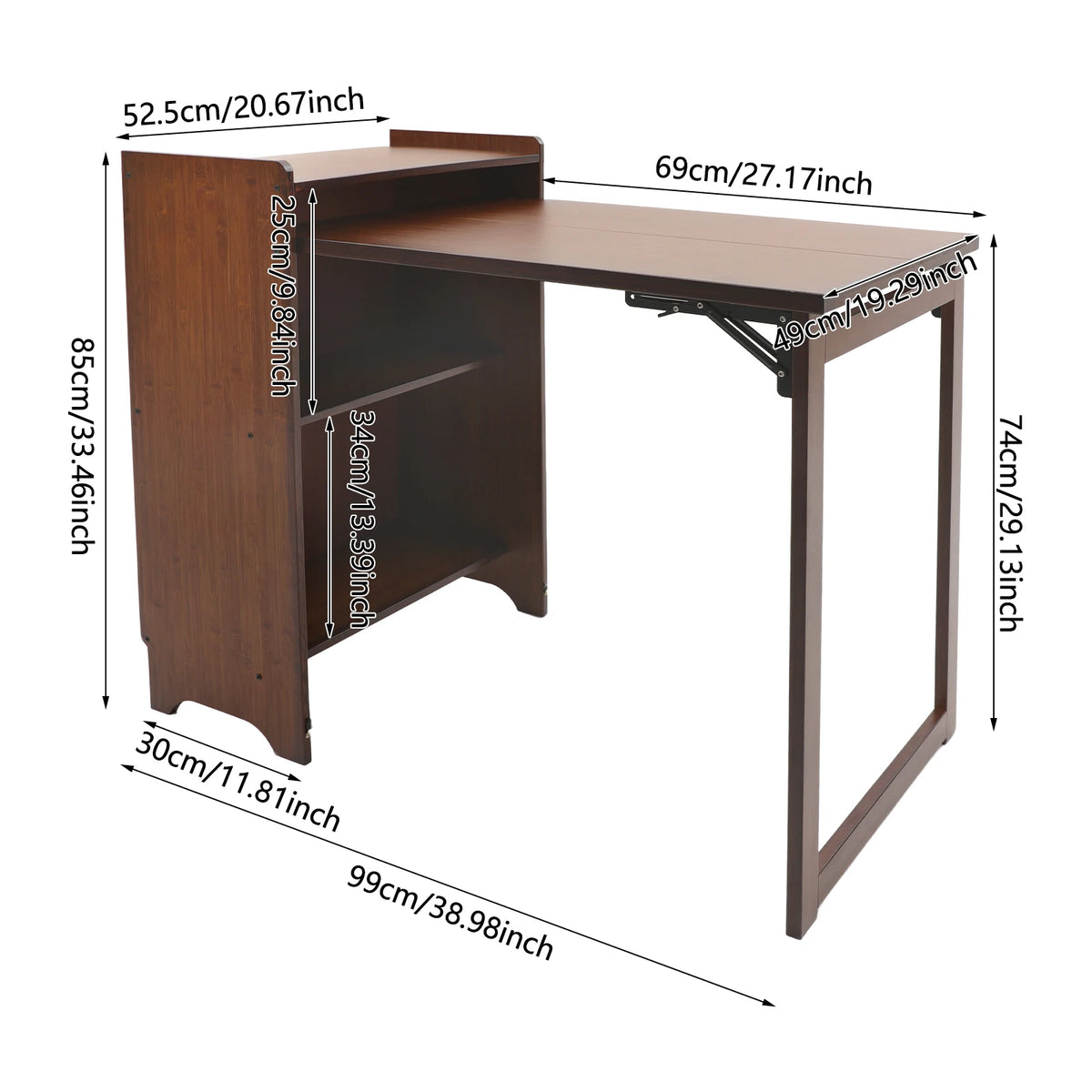 Bymaocar Folding Desk With Bookcase And Storage Shelves With Drop Down Table