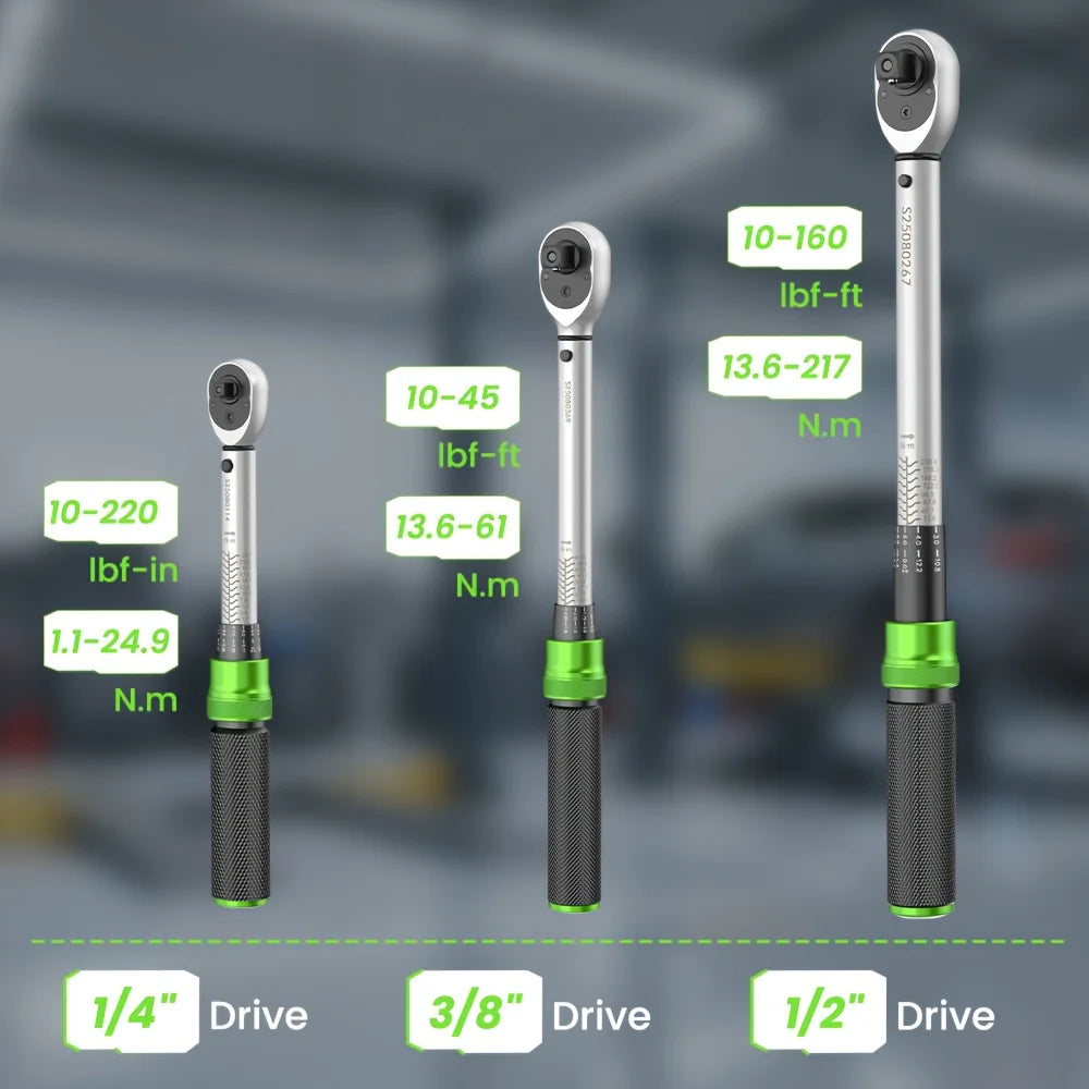 TaskStar 3PCS Preset Click Torque Wrench Set 1/4" 3/8" 1/2" Drive 5-210N.m Dual-scale ±3% High Precision Manual Ratchet Torque Spanner For Car Motorcycle Bike Repair