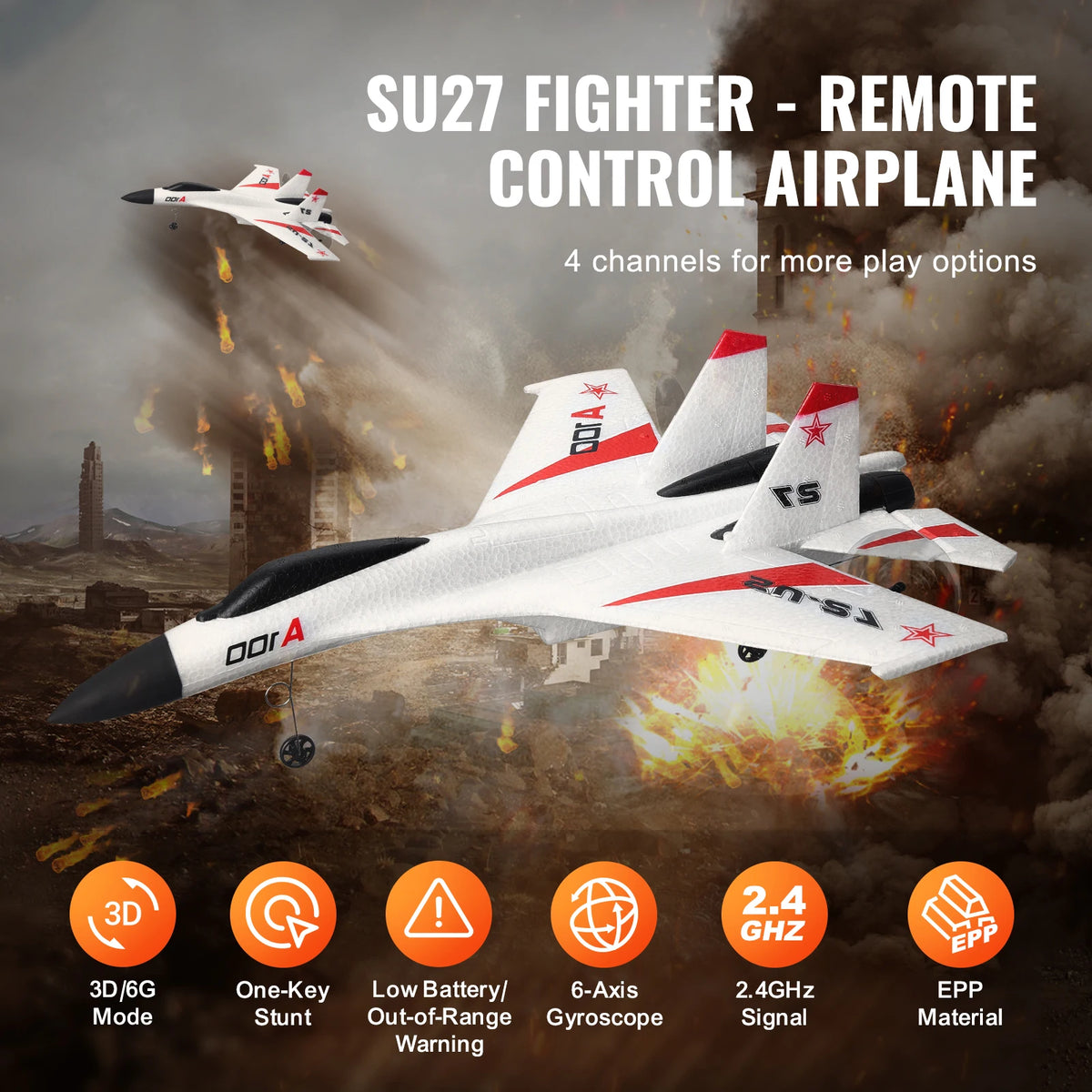 SucceBuy SU27 RC Plane 2.4G  Remote Control Flying Model Glider Airplane with 2 Batteries Aircraft Foam Toys for Children Gifts