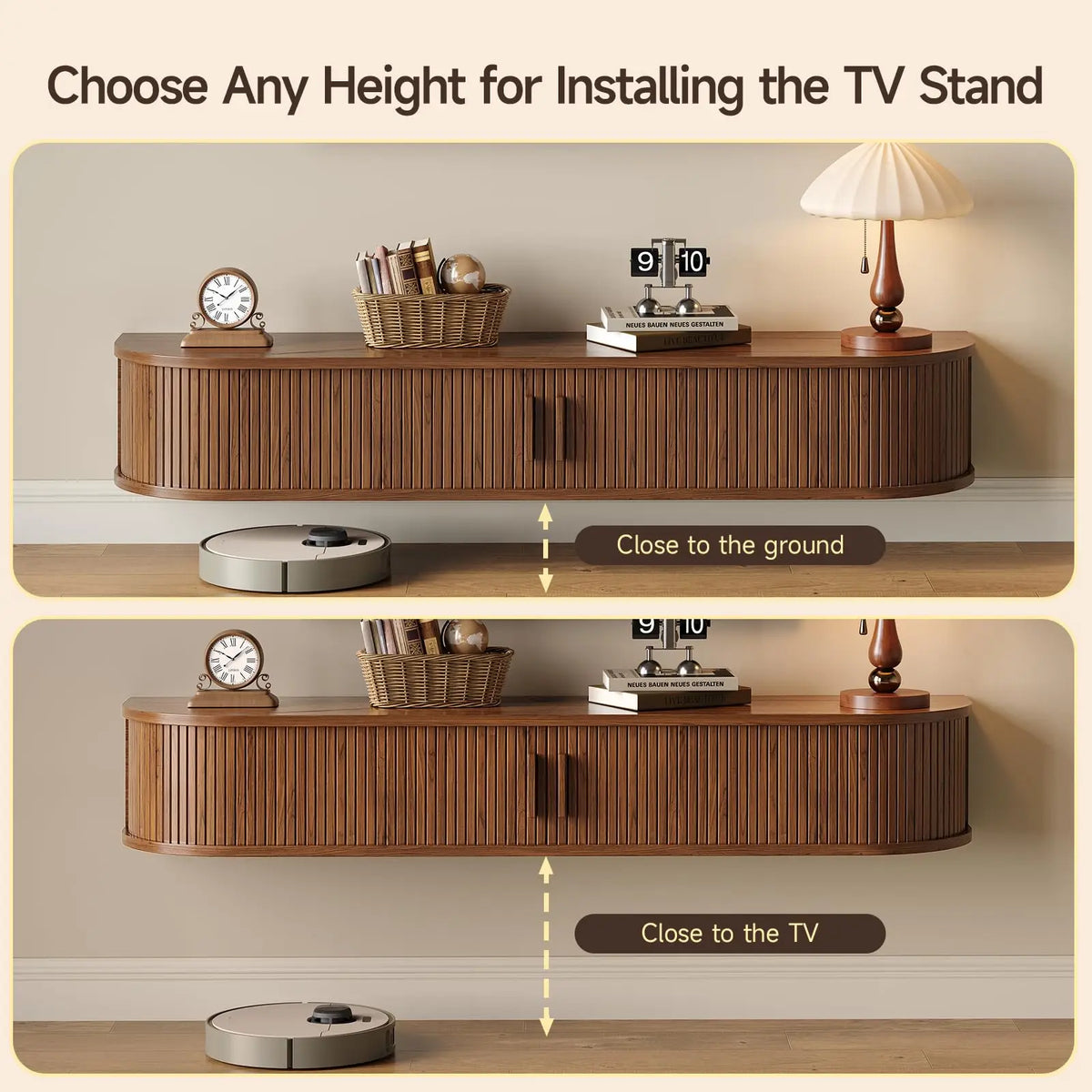ONBRILL Floating TV Stand With LED Lights And Power Outlet