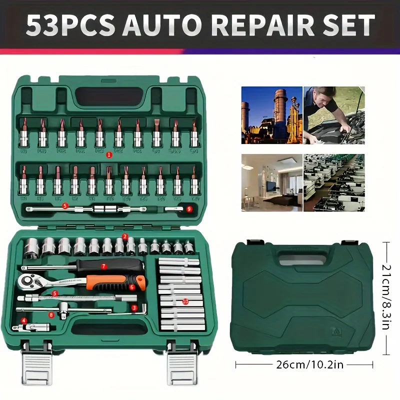 53-Piece Professional Car Repair Tool Kit, MechanicTool Kits For Auto Repair And Household Mechanical Tool Kit For Car Bike Repair Tools, Complete Socket Wrench Set With User-Friendly Storage Solutions For Home