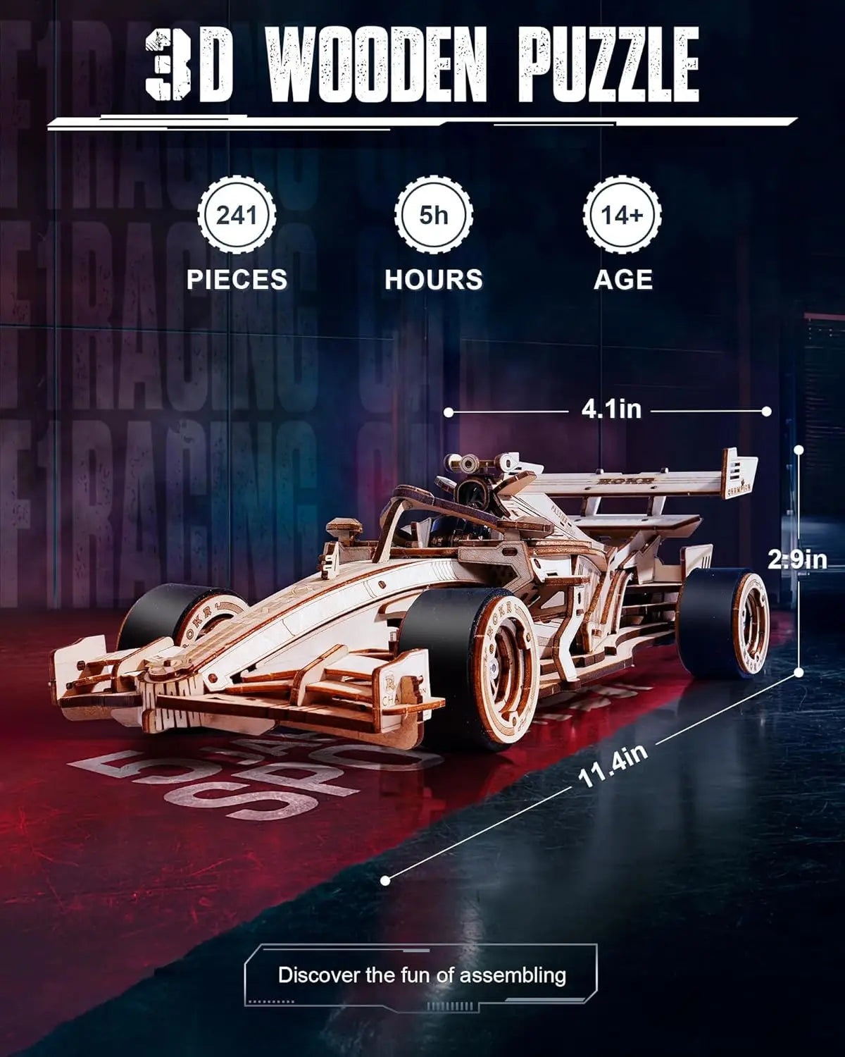 ROKR 3D Wooden Puzzle Formula Racing Car Mechanical Model Kit
