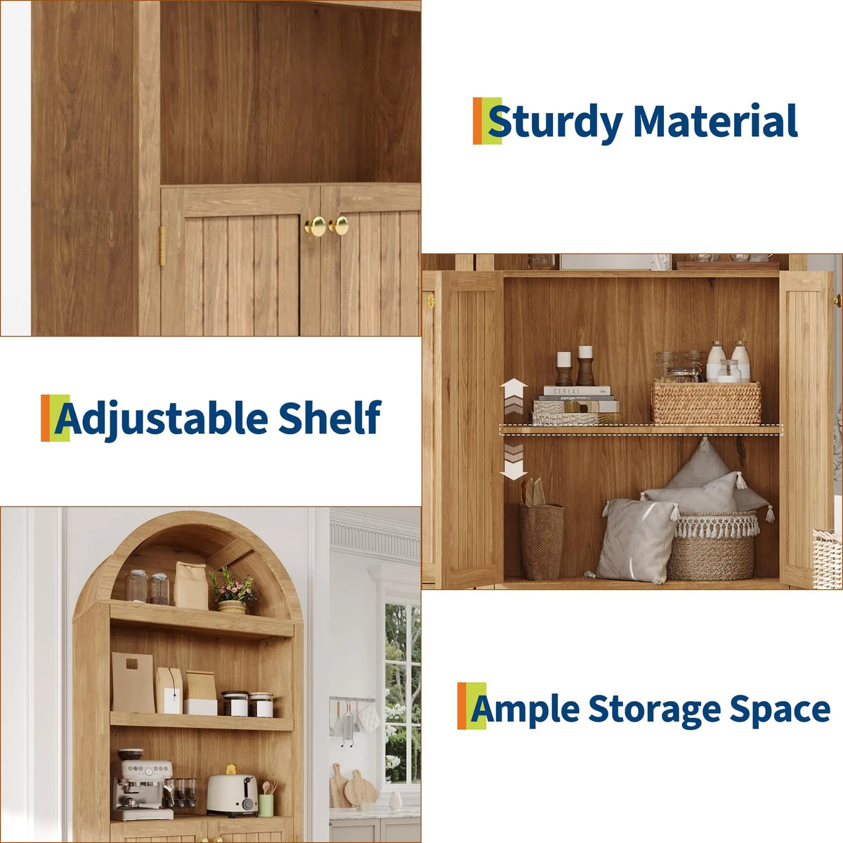 HiMISS Arched Bookcase With Doors Storage Cabinet And Shelves