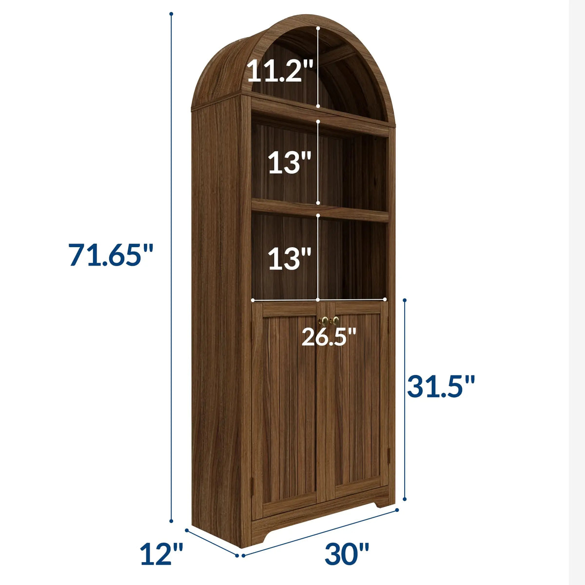 HiMISS Arched Bookcase With Doors Storage Cabinet And Shelves