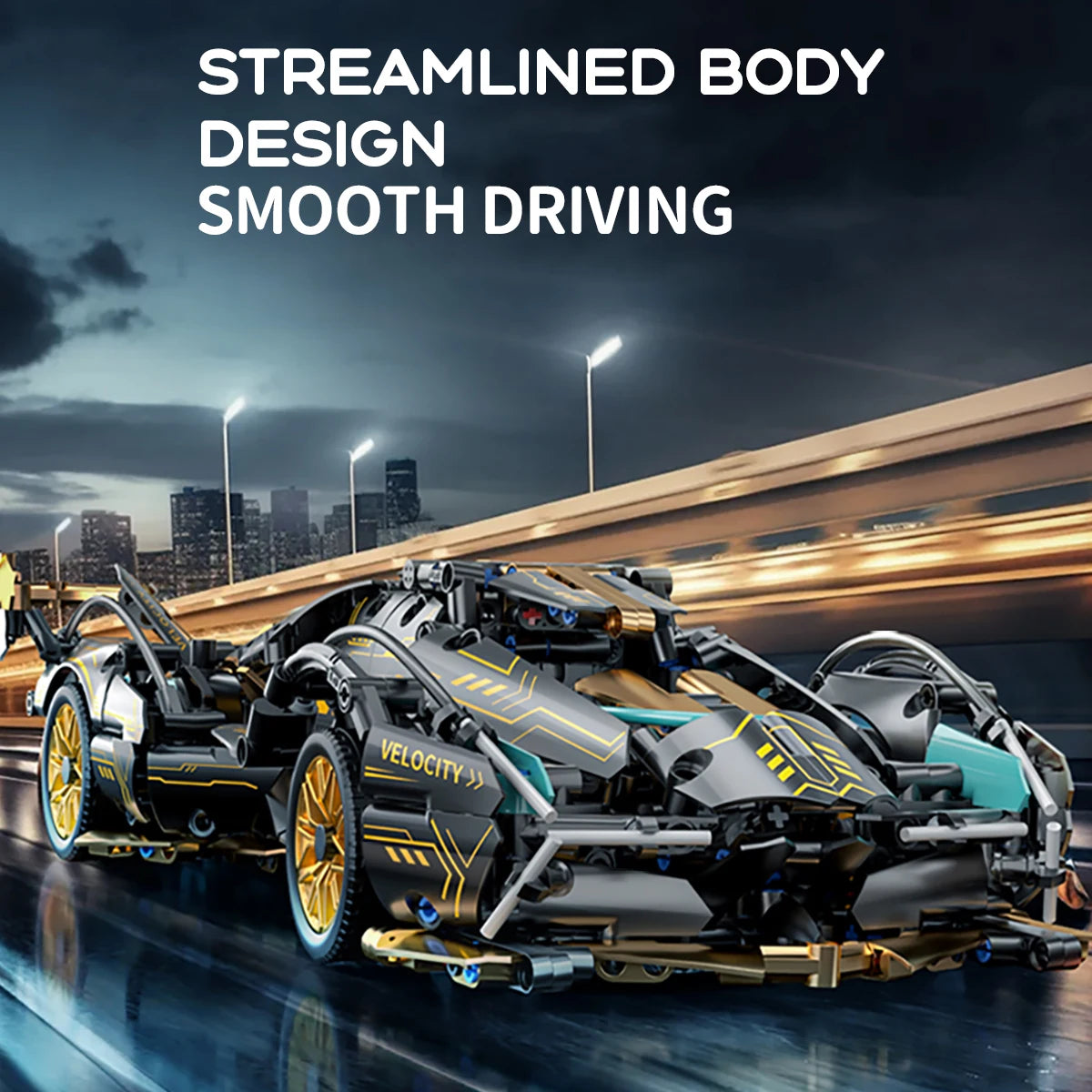 KAVOWORLD 1:14 Scale Supercar Building Blocks Set 981PCS Black Gold Sports City Car Building Toy with Movable Tail Openable Cockpit DIY Construction Model Kit Perfect Birthday Christmas Gifts