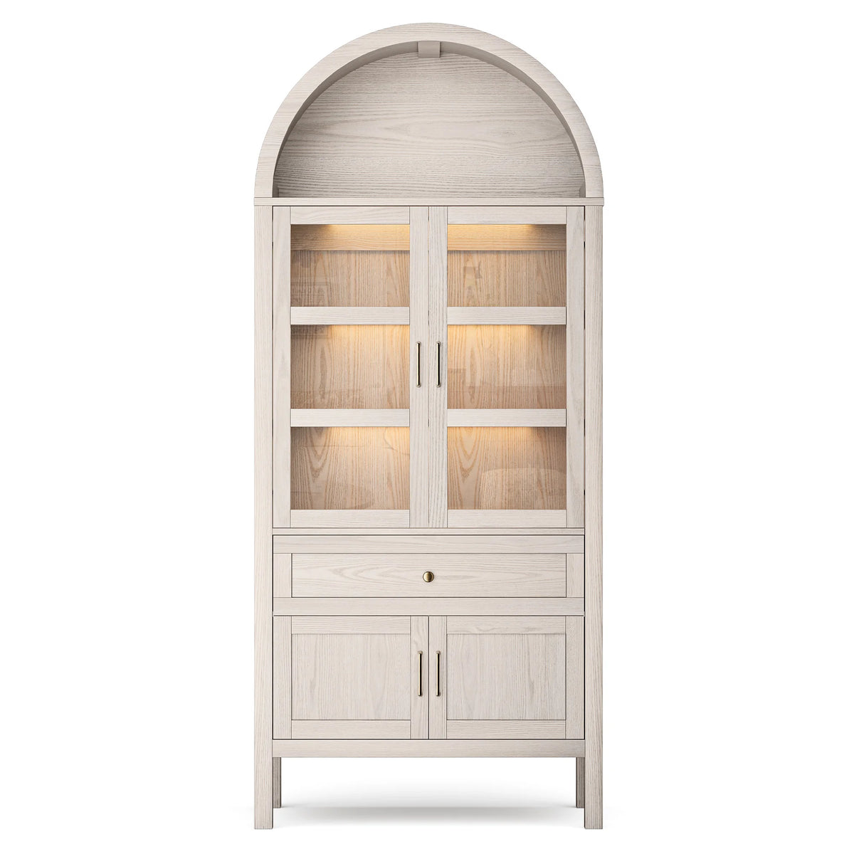 Cottinch Arched Wood Storage Cabinet With Adjustable Shelves Led Lights
