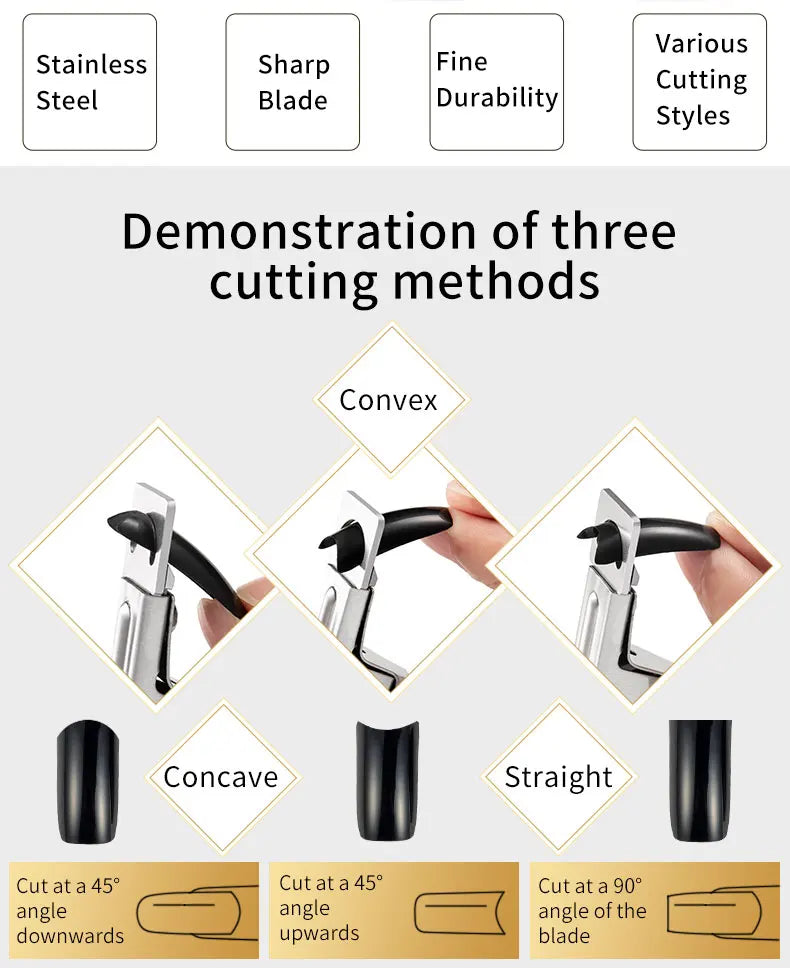 Transparent Fake Nail Trimmer Straight Edge Cutter for Acrylic/Tip Nails Stainless Steel Manicure Tool with Ergonomic Design