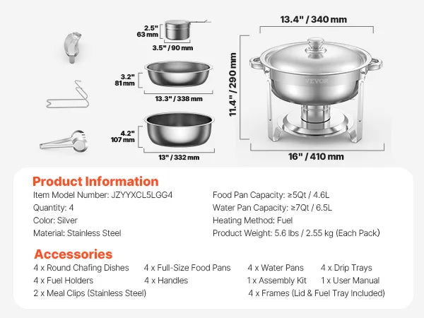 SucceBuy 4 Pack Chafing Dish Buffet Set Stainless Steel Warmer
