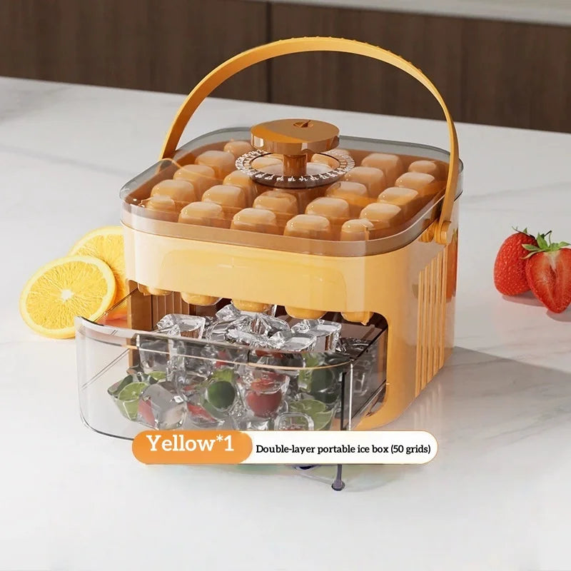 Compact Double Layer Ice Cube Tray With Lid And Pull Out Drawer