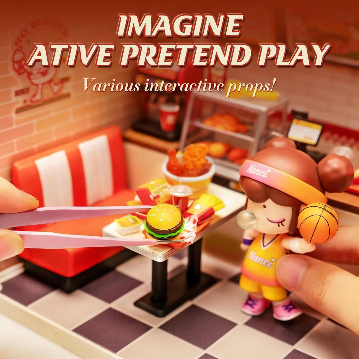 Robotime Diy 3D Puzzle Home Gift Idea Model Supply Store Kit with LED Yum Burger And Leisurely Cheers Bar And Sweet Sips Tea