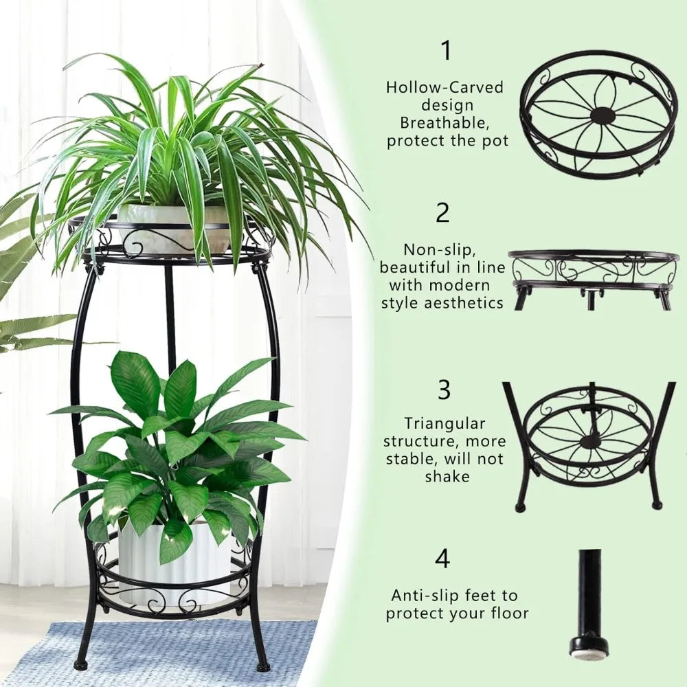 Tall Two Tier Metal Plant Stand Indoor Outdoor Heavy Duty Rustproof Iron Holder Shelf Rack for Garden Balcony Corner