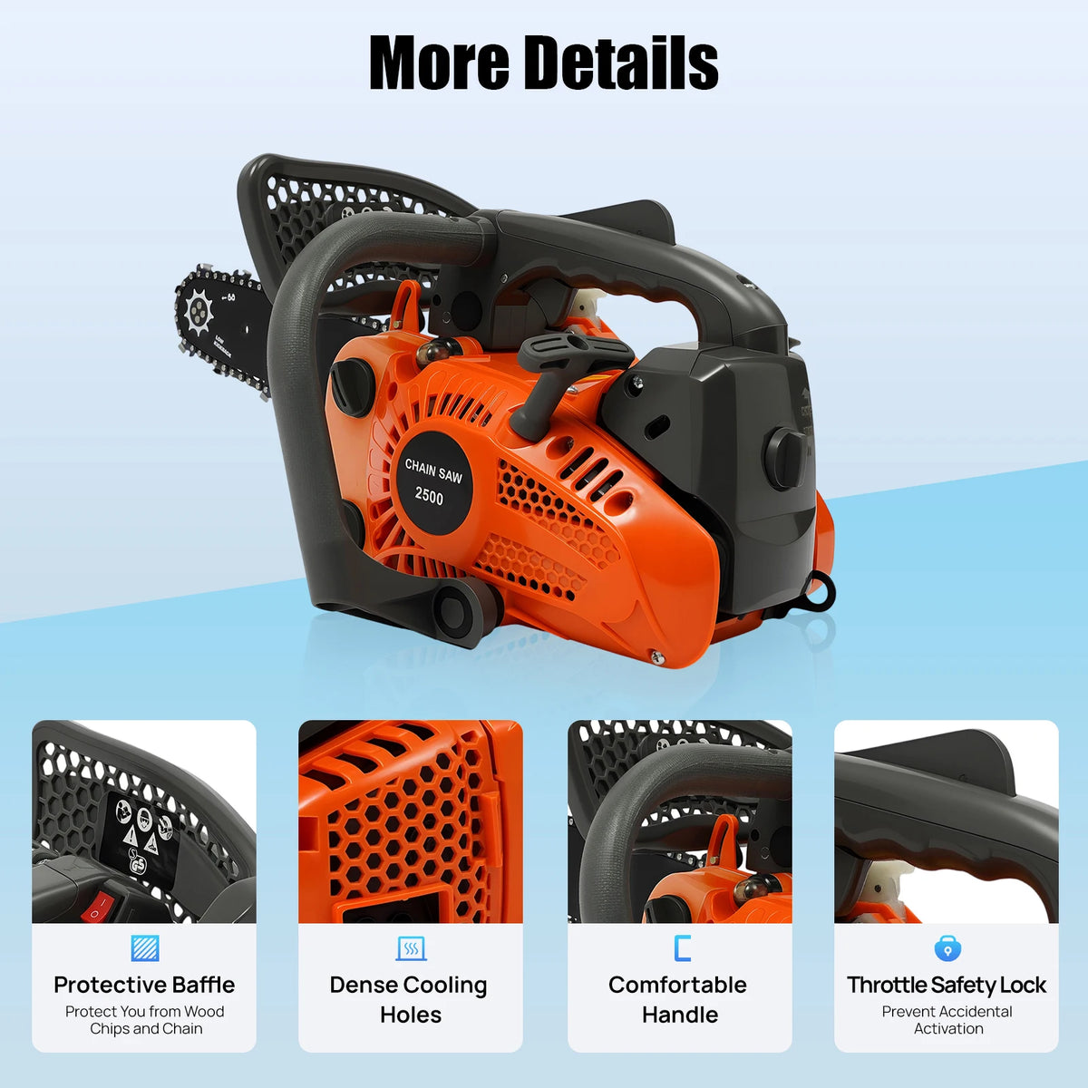 Gasoline Top Handle Chainsaw 25.4cc Two Stroke Engine For Wood Cutting