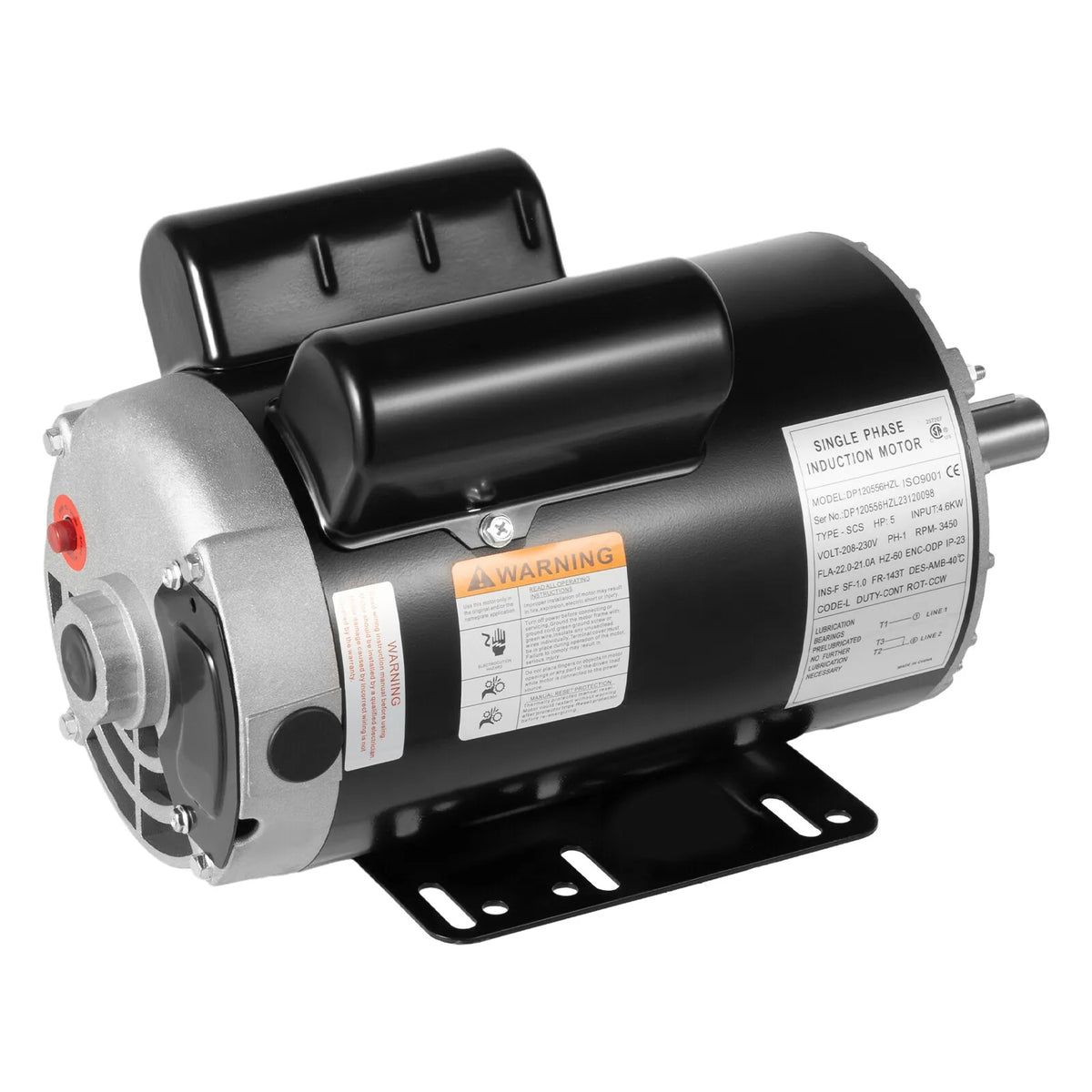 5 HP 3450 RPM Single Phase Base-Mounted Air Compressor 60 Hz Electric Motor 208-230V Century 7/8inch Shaft