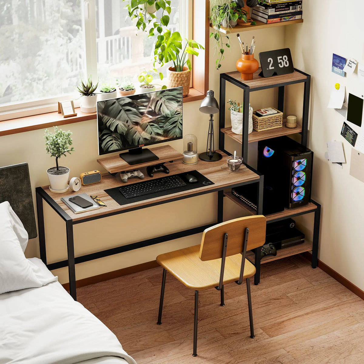 HOMCOM Gaming Desk With Monitor Stand And Four Tier Storage