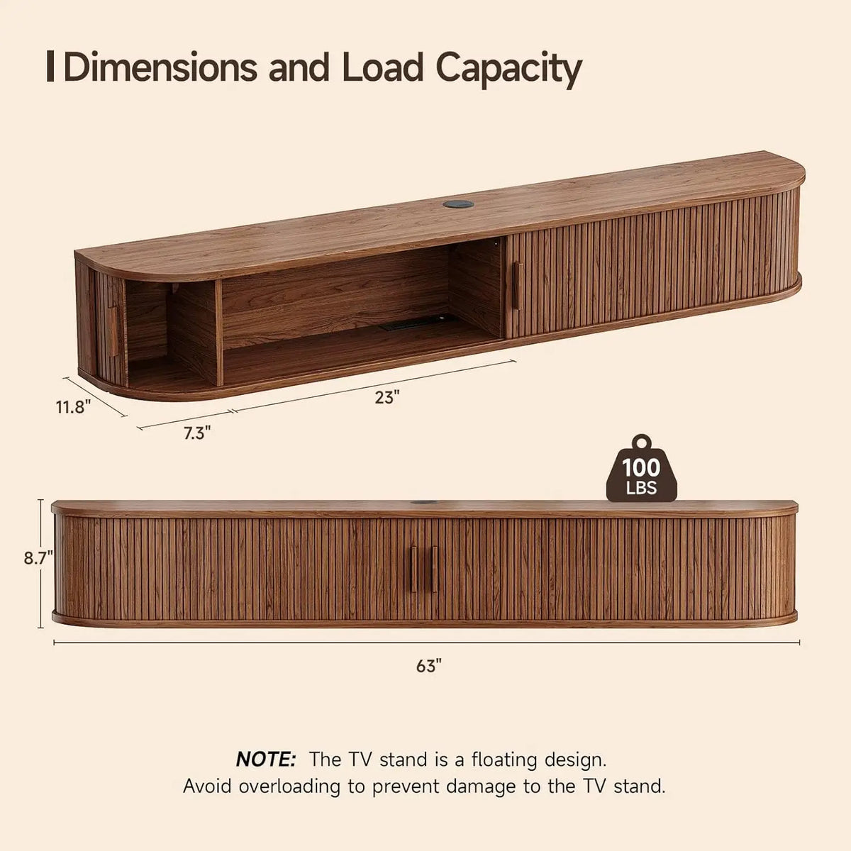 ONBRILL Floating TV Stand With LED Lights And Power Outlet