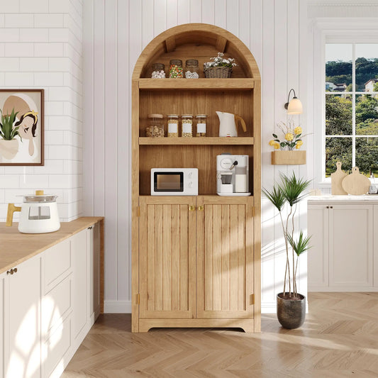HiMISS Arched Bookcase With Doors Storage Cabinet And Shelves