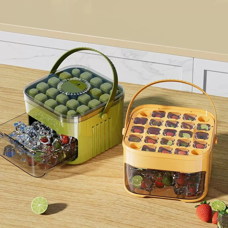Compact Double Layer Ice Cube Tray With Lid And Pull Out Drawer