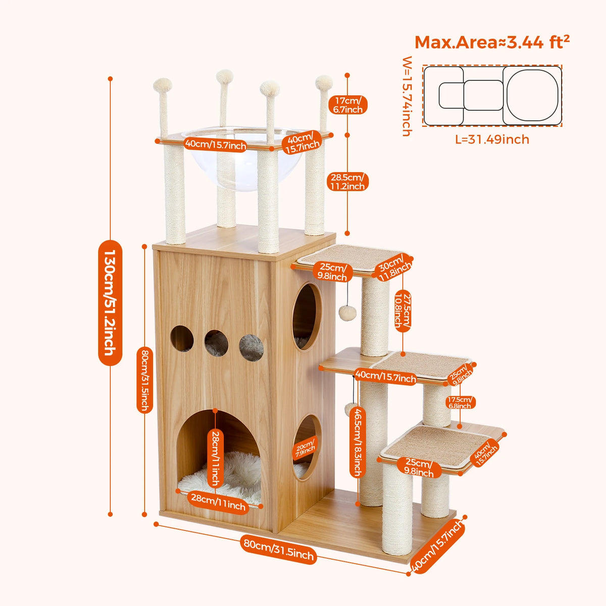 PAWZ Ro Multi Level Cat Tree With Scratching Posts Wood