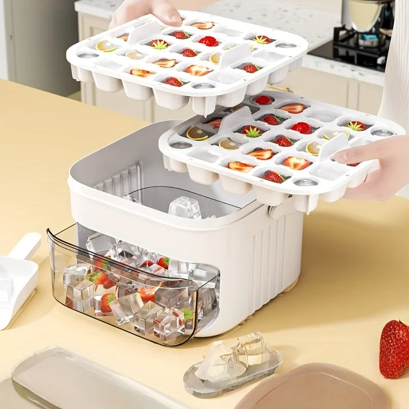 Compact Double Layer Ice Cube Tray With Lid And Pull Out Drawer
