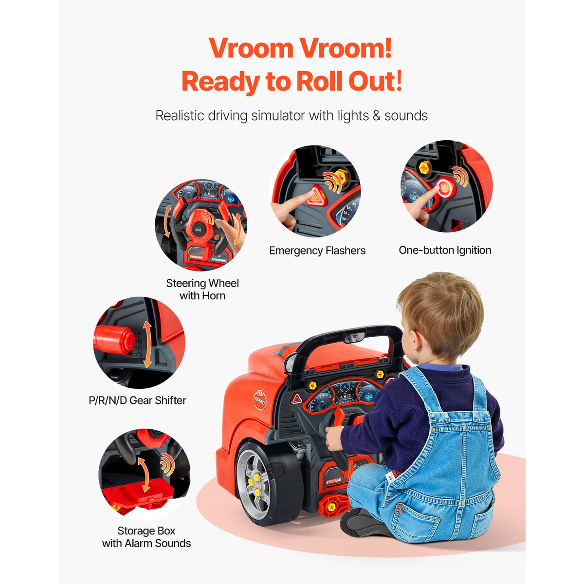 SucceBuy 60 Pcs Kids Mechanic Car Repair Set with Removable Parts & Horn Workshop Set Engine Toy for Toddler Children Gift