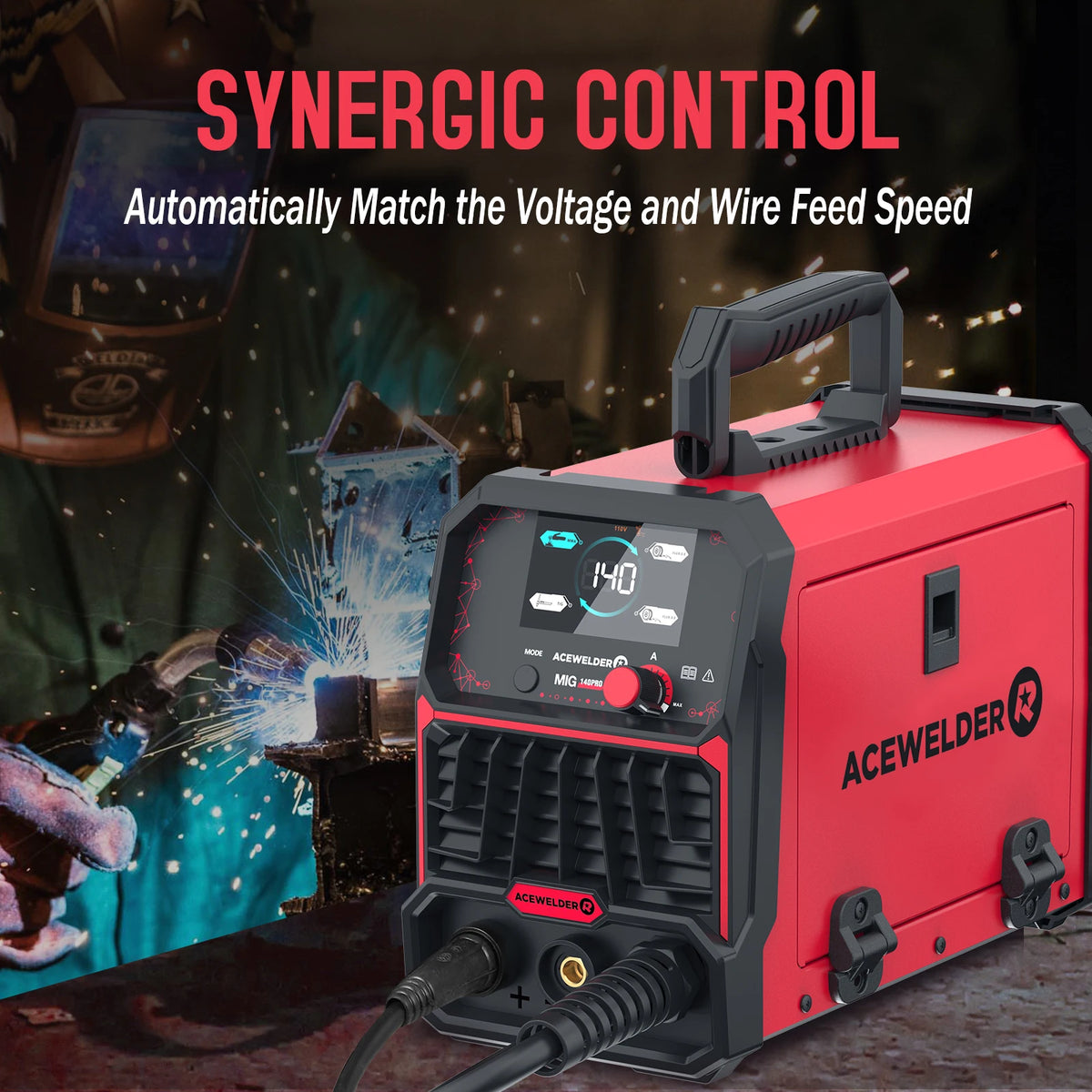 ACEWELDER 140A MIG Welder 110V Flux Cored MlG 3 In 1 Lift TIG Stick ARC Welder Large LED Display Digital Welding Machine