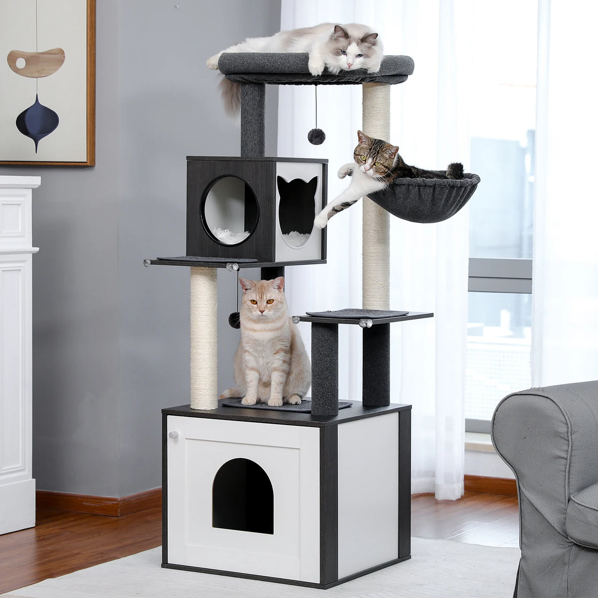 PAWZ Ro Multi Level Cat Tree With Scratching Posts Wood