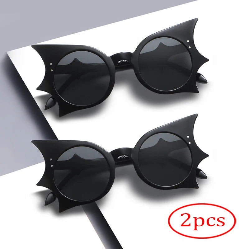 2pcs Large Frame Bat Shaped Sunglasses Innovative Uv400 Color Gothic Men And Women Street Sun Glasses
