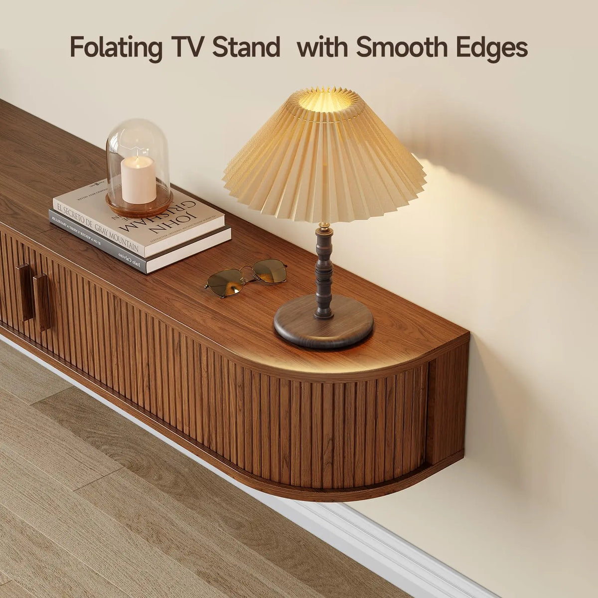 ONBRILL Floating TV Stand with LED Lights and Storage Cabinet