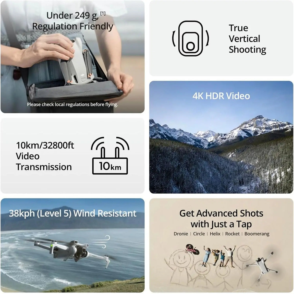 DJI Mini 3 Drones with Camera for Adults 4K, 38-min Flight Time, up to 32800ft (10km) Video Transmission, True Vertical Shooting, GPS Auto Return Integrated, Mini Drone with Camera for Beginners