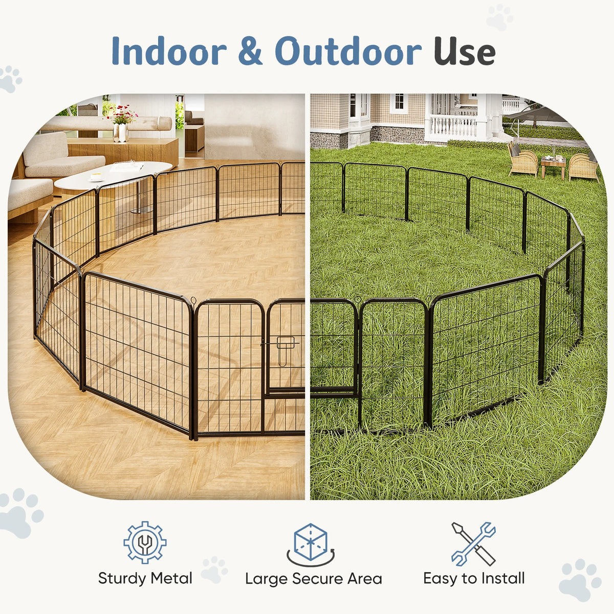 JHK 16 Panel Dog Playpen Folding Exercise Fence Outdoor Use