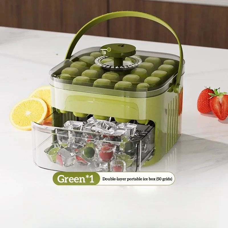 Compact Double Layer Ice Cube Tray With Lid And Pull Out Drawer