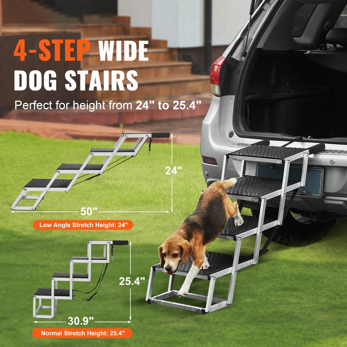 SucceBuy Folding Dog Stair For Cars Portable Aluminum Pet Steps