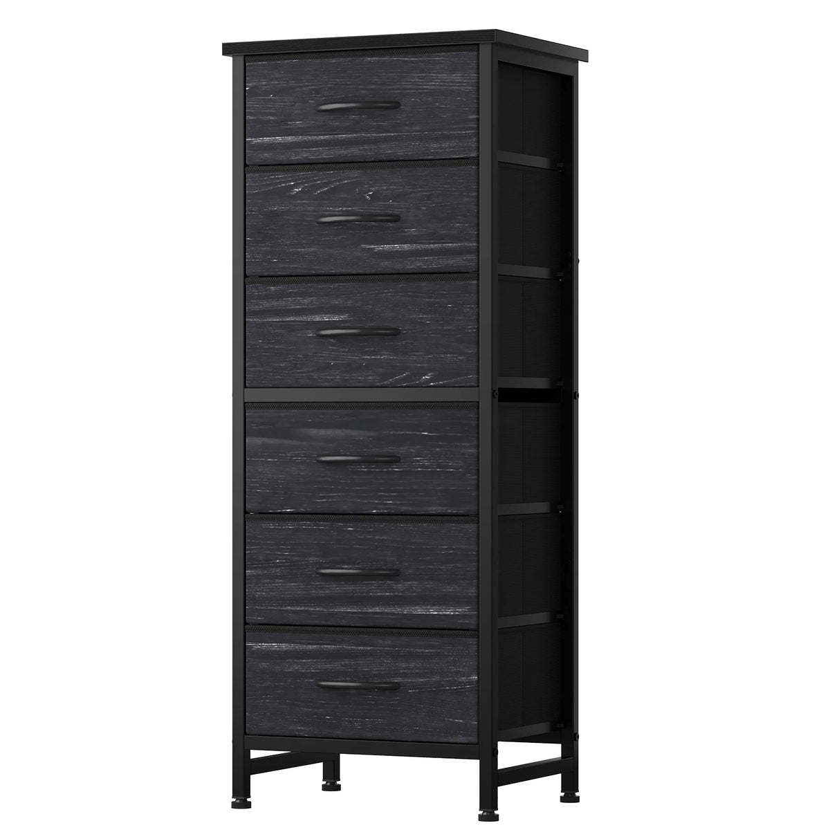 JHK Fabric Drawer Dresser with Wood Top and Metal Frame