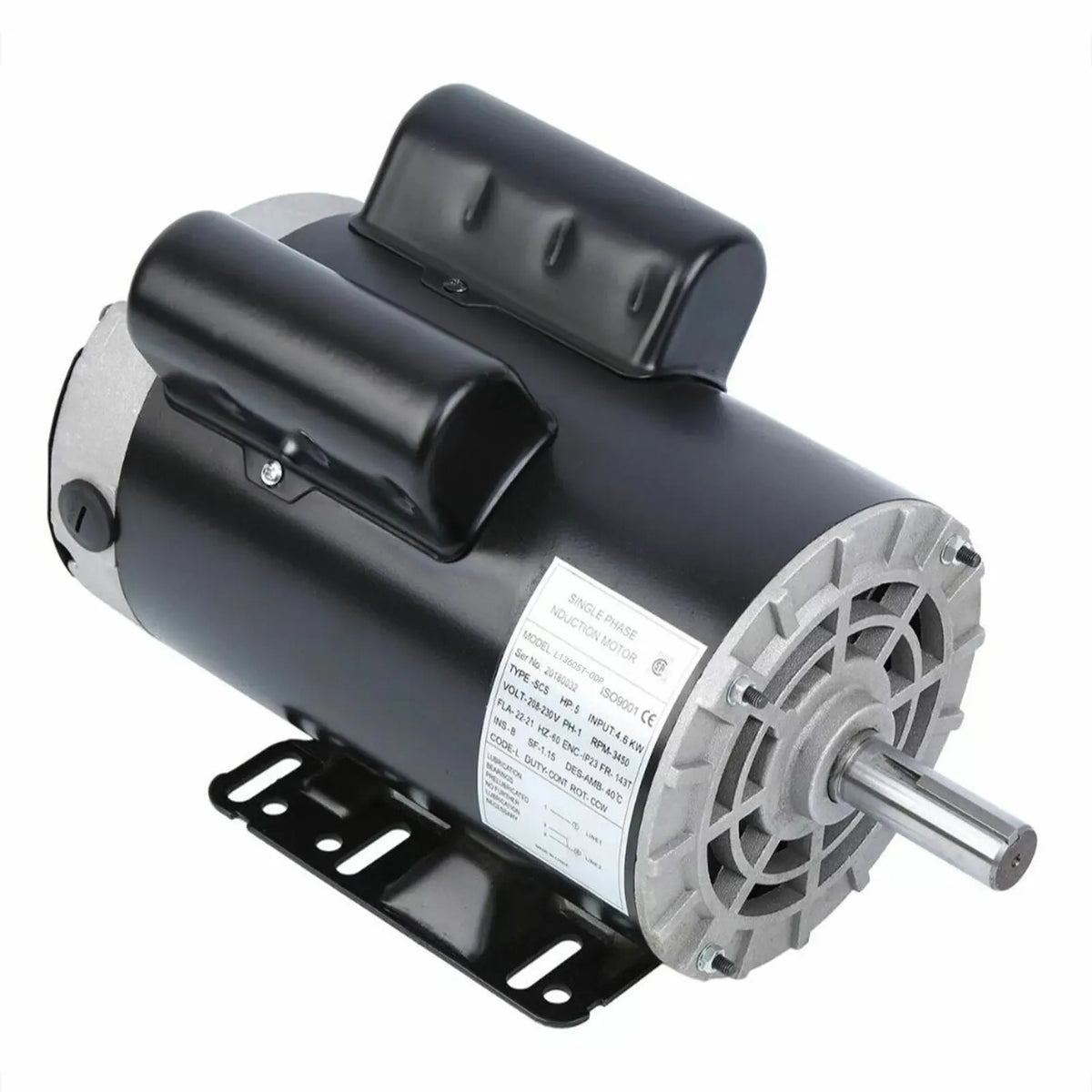 5 HP 3450 RPM Single Phase Base-Mounted Air Compressor 60 Hz Electric Motor 208-230V Century 7/8inch Shaft