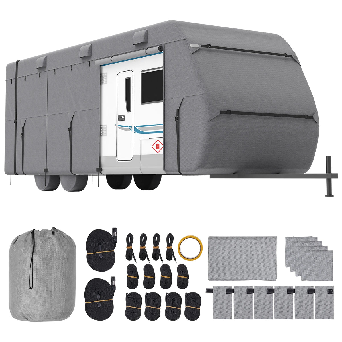 VEVOR Travel Trailer Cover Non-Woven Fabric Camper Cover Windproof and Rip-Stop Class A RV Cover with Storage Bag Repair Patches