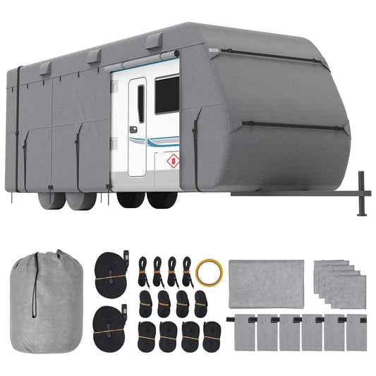VEVOR Travel Trailer Cover Non-Woven Fabric Camper Cover Windproof and Rip-Stop Class A RV Cover with Storage Bag Repair Patches