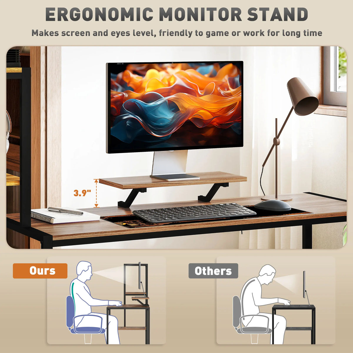 HOMCOM Gaming Desk With Monitor Stand And Four Tier Storage