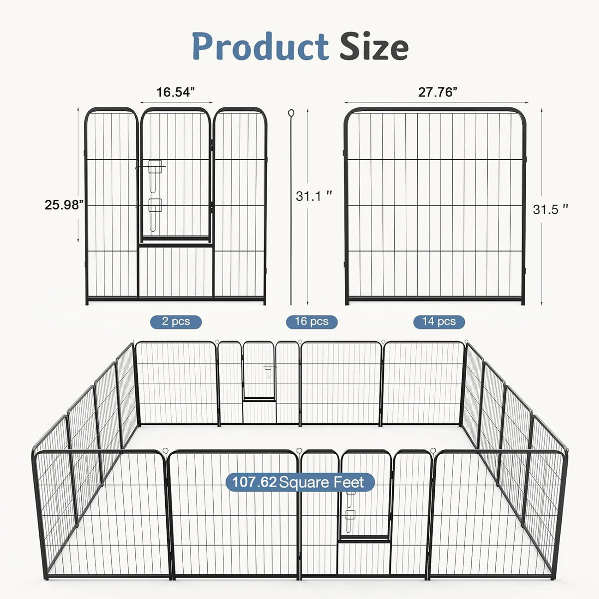 JHK 16 Panel Dog Playpen Folding Exercise Fence Outdoor Use