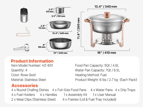 SucceBuy 4 Pack Chafing Dish Buffet Set Stainless Steel Warmer