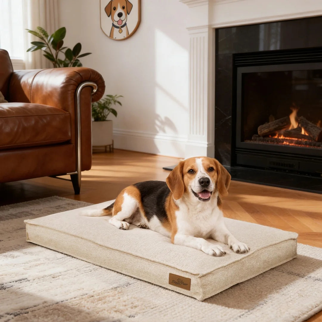 BingoPaw Large Dog Bed Washable With Linen Cover Foam Base