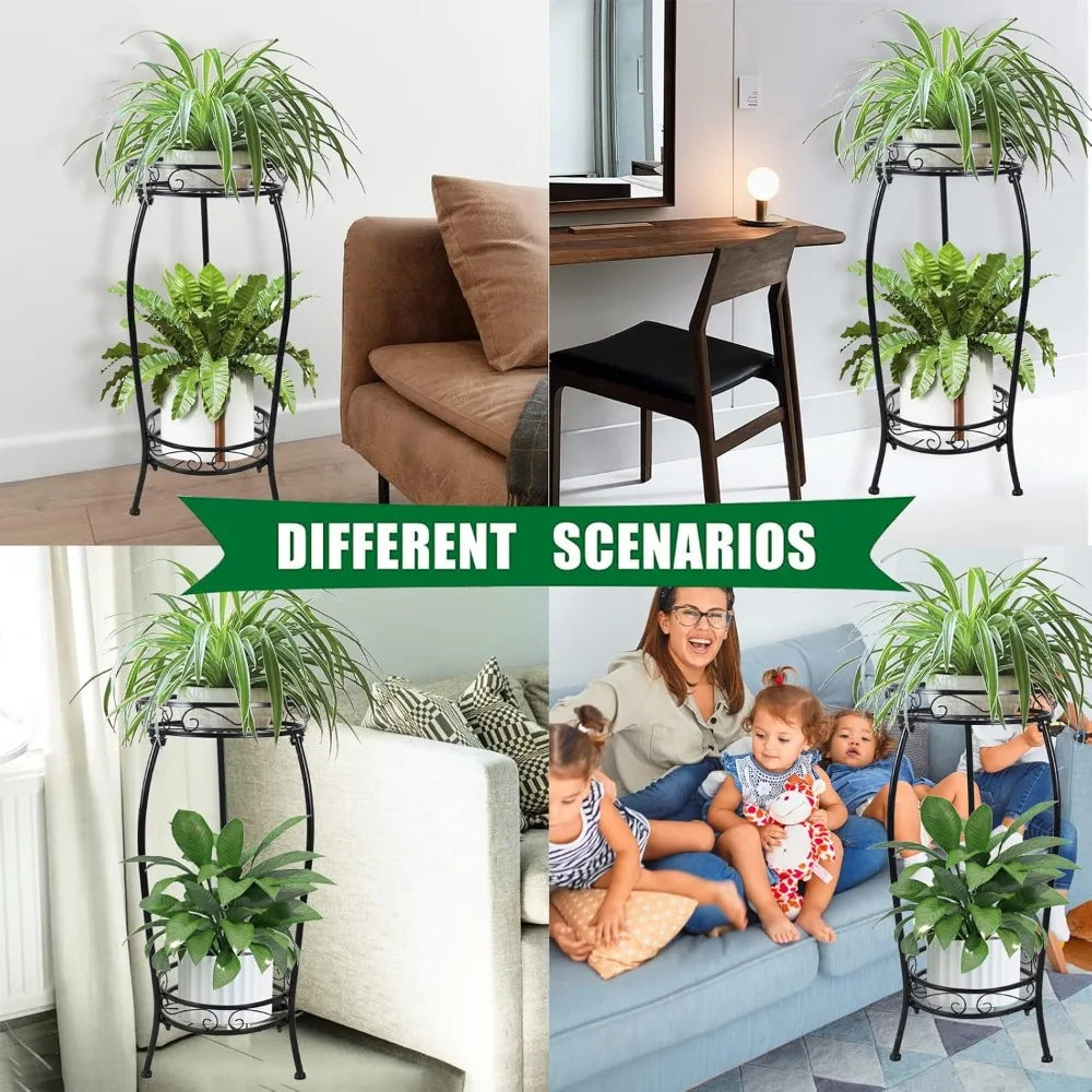 Tall Two Tier Metal Plant Stand Indoor Outdoor Heavy Duty Rustproof Iron Holder Shelf Rack for Garden Balcony Corner